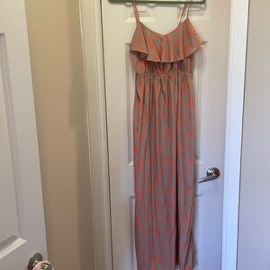Light grey and orange spaghetti strap maxi dress